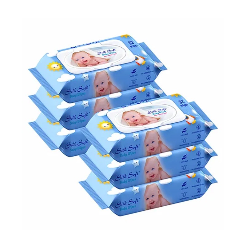 Silk Soft Baby Wet Wipes With-Lid 82Pcs (Pack of 6)