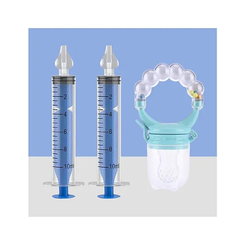 The Cheeky Kidzz Baby Pressure Nasal Syringe Nose Suction With Fruit Feeder Soother Sucker Nibbler Teether For Babies BPA Free (Blue)
