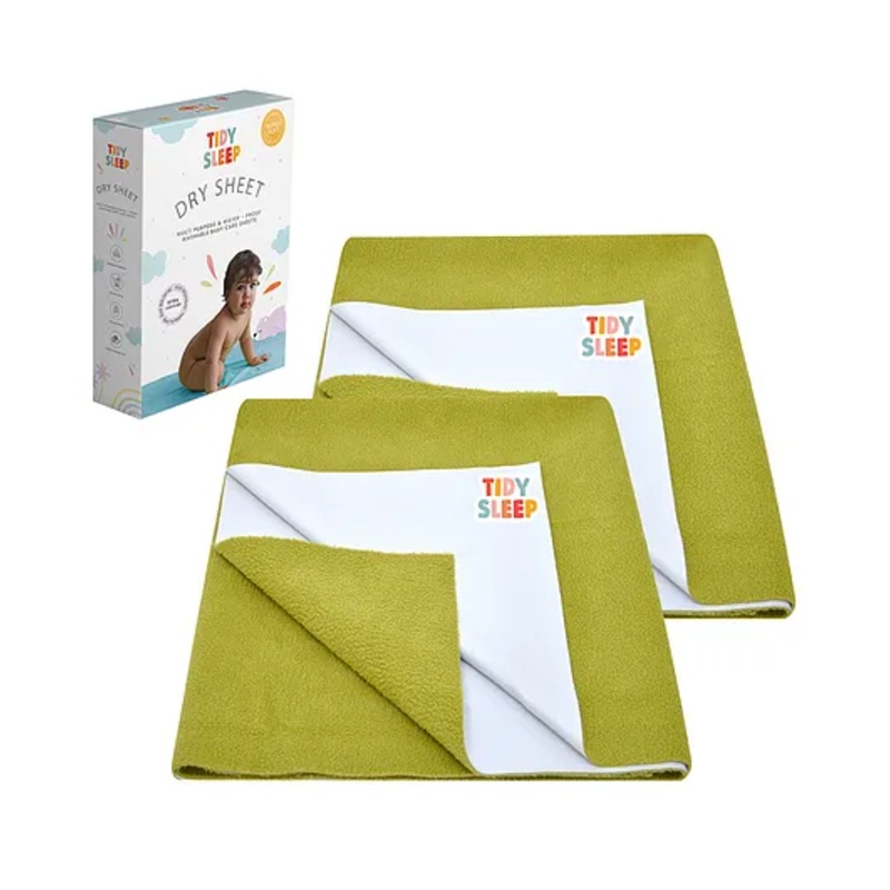 TIDY SLEEP Waterproof Baby Bed Protector Dry Sheet For New Born Babies- Babies Olive  Pack of 2 (Medium)