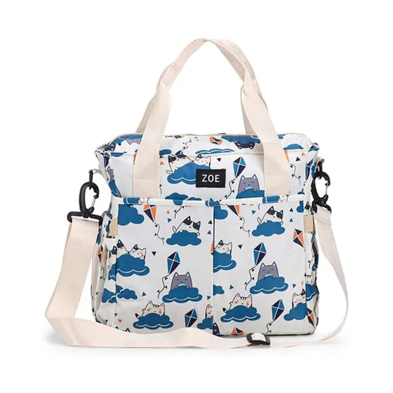 Zoe Multipurpose Cat on the Clouds Print Diaper Bag - White