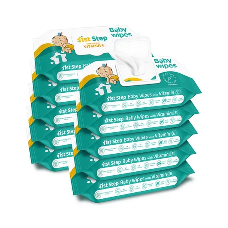 1st Step Baby Wet Wipes with Lid Enriched and Aloe Vera and Jojoba Oil Pack of 10- 720 Wipes