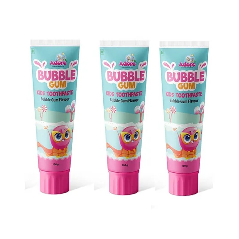 Adore Bubble Gum Kids Toothpaste - With Goodness of Pomegranate and Aloe vera- Pack of 3, 100g Each