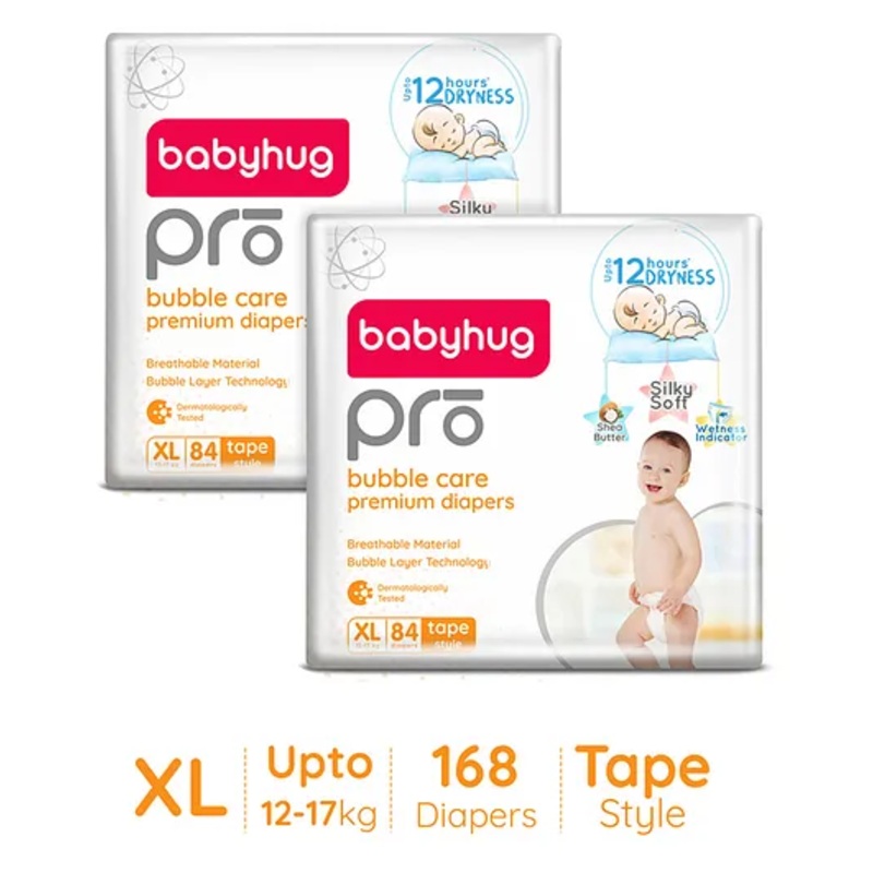 Babyhug Pro Bubble Care Premium Tape Style Diaper Extra Large (XL) Size - 84 Pieces