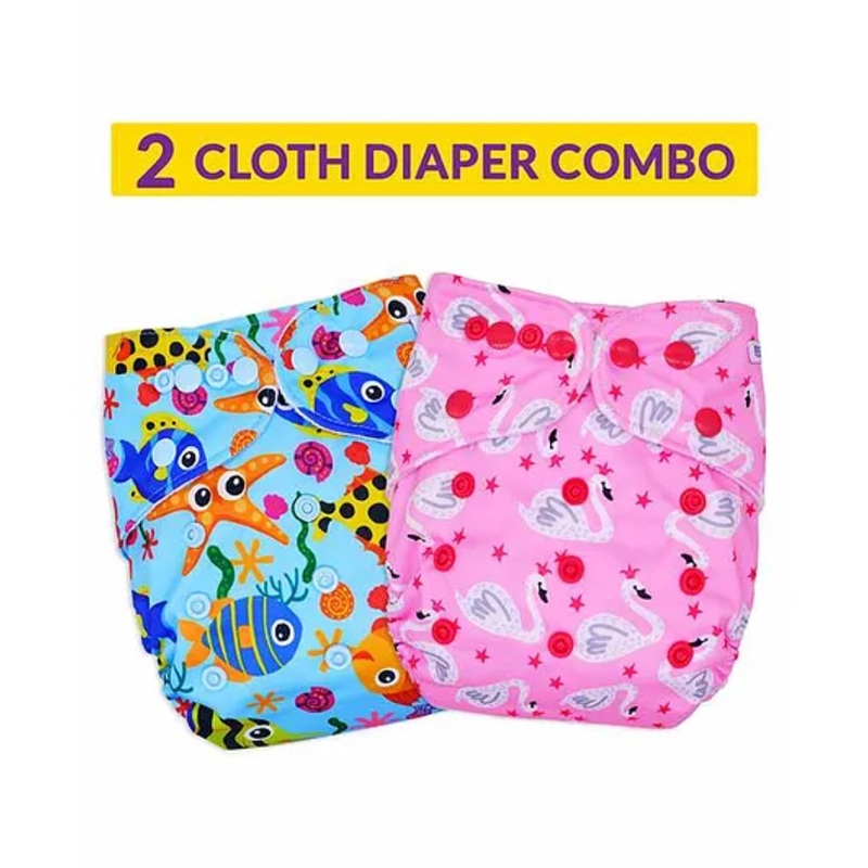 Bembika Reusable Cloth Diaper Fish Print Set of 2 - Pink Blue