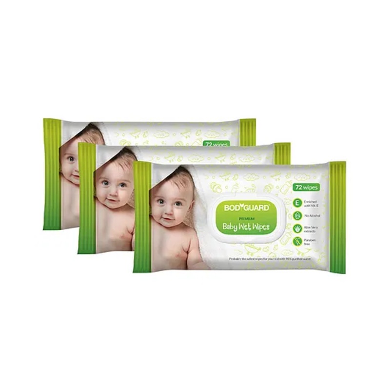 BodyGuard Premium Baby Wet Wipes - 216 Wipes (3 Pack - 72 Each)
