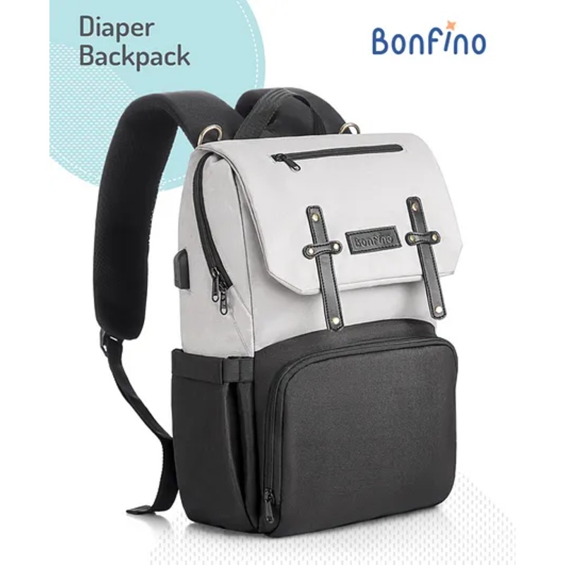 Bonfino Multifunctional Smart Diaper Backpack- Grey & Black