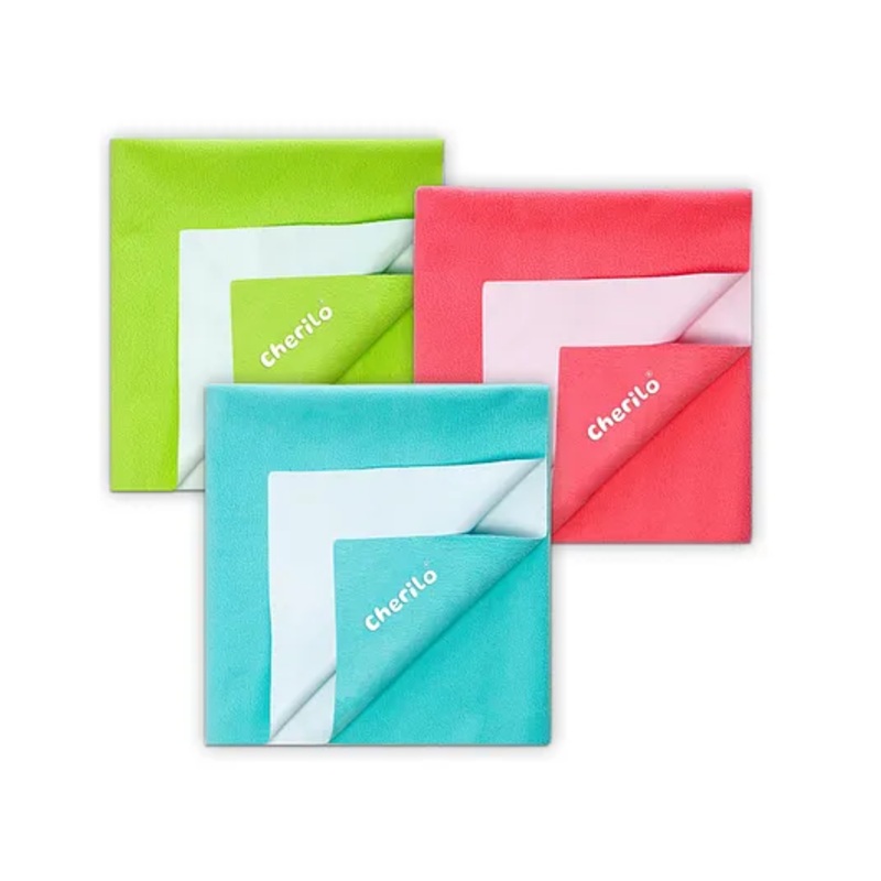 Cherilo Waterproof Reusable Baby Dry Sheet Large, Pack of 3 - Sea Green Pista Green & Salmon Rose