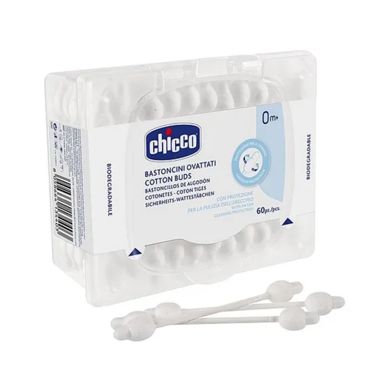 Chicco Cotton Buds with Ear Drum Protection - 60 Pieces