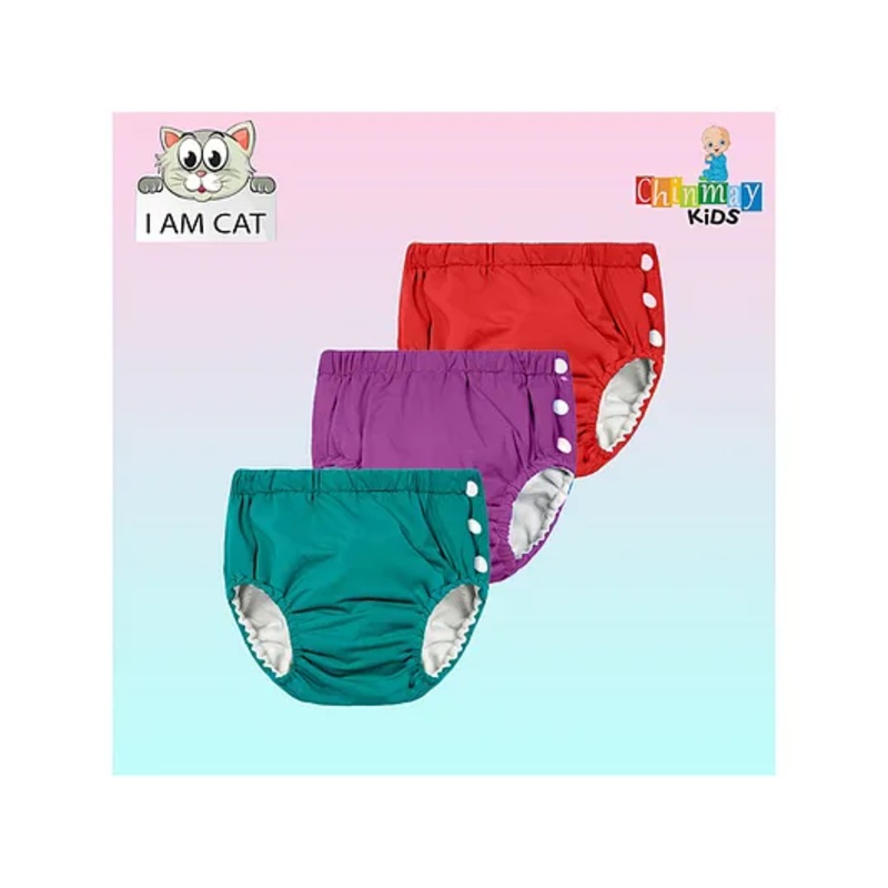 Chinmay Kids Reusable Swimwear Diaper Pants Set Of 3 - Purple Green & Red