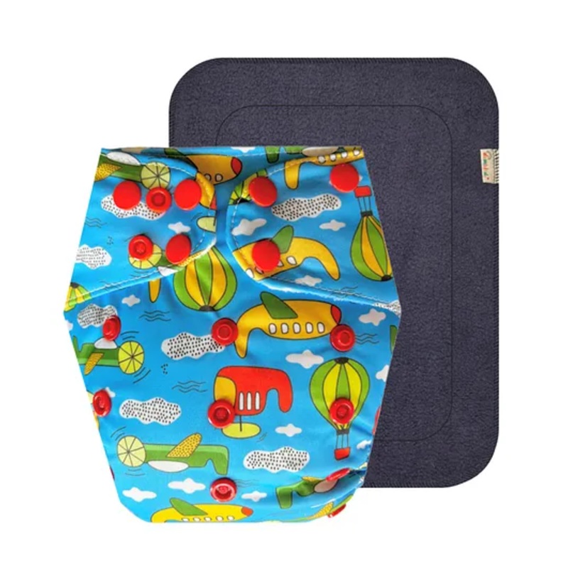 Dumbledo Premium BlueShip Free Size Leak proof Washable Unisex Reusable Cloth Diaper With 6-layer Black Insert - Blue