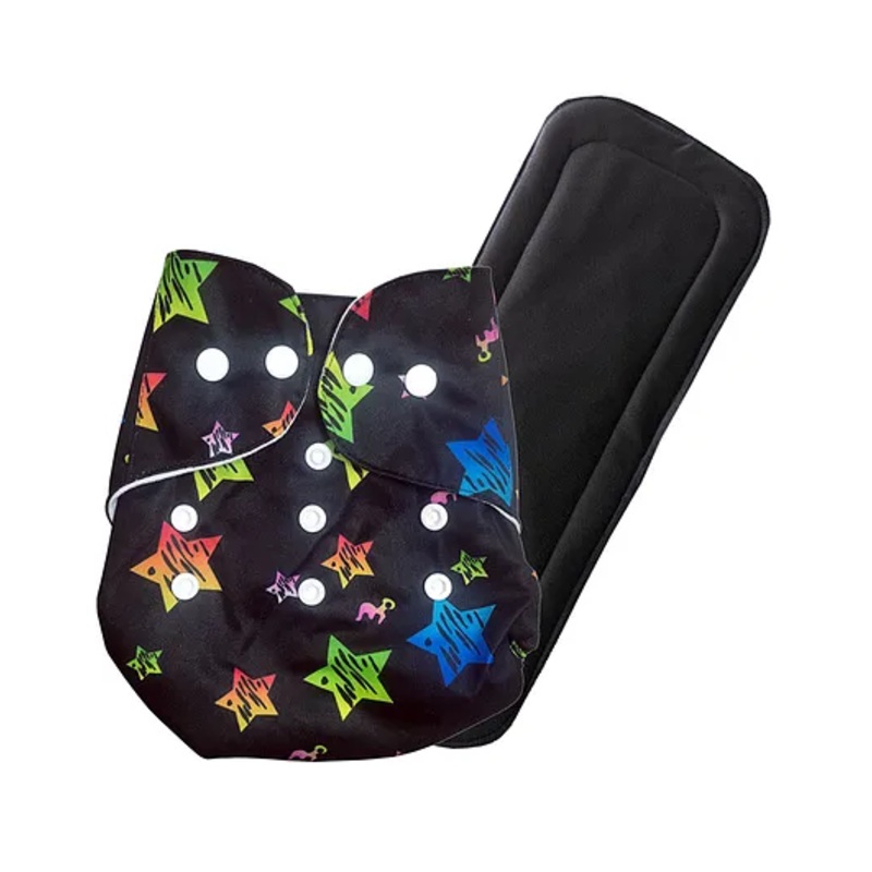 FANTASY INDIA Washable Baby Diaper Premium Cloth Diaper Reusable Adjustable Size Waterproof Pocket Cloth Diaper Nappie - 1 Diaper and 2 Insert Pad