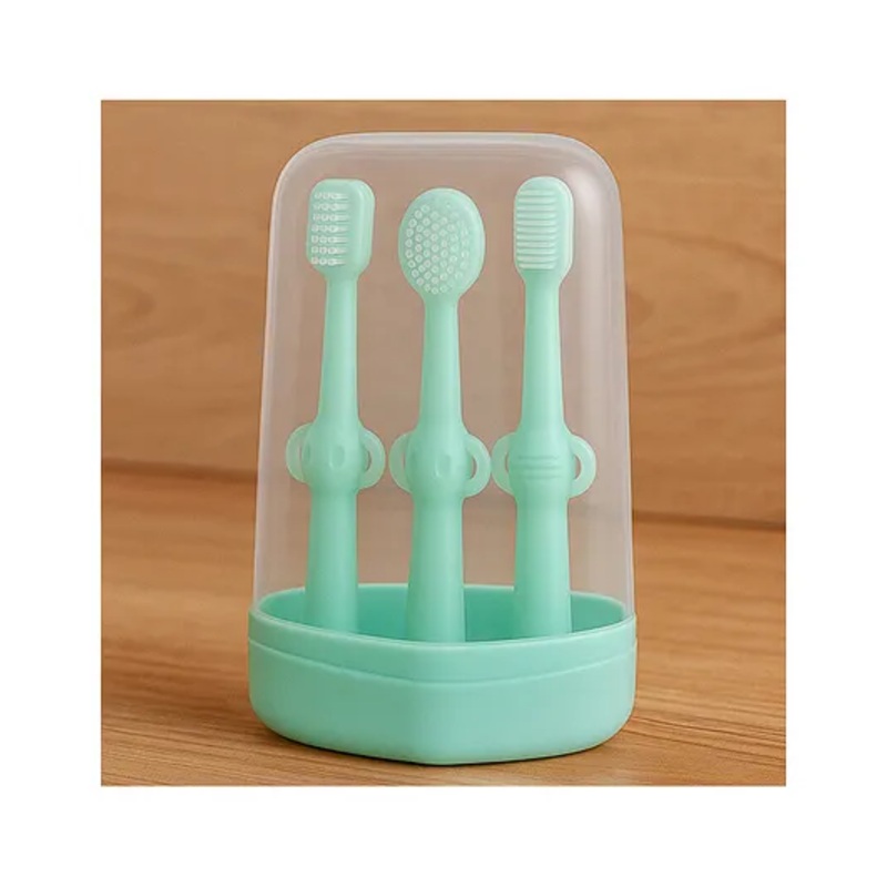 KIDS BASIC Baby Toothbrush 3 In 1 Silicone Toothbrush Set - Green