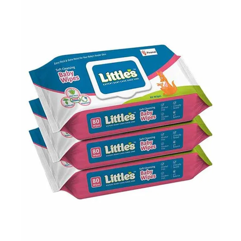 Little's Soft Cleansing Baby Wipes with Lid Pack of 3 - 80 Pieces Each