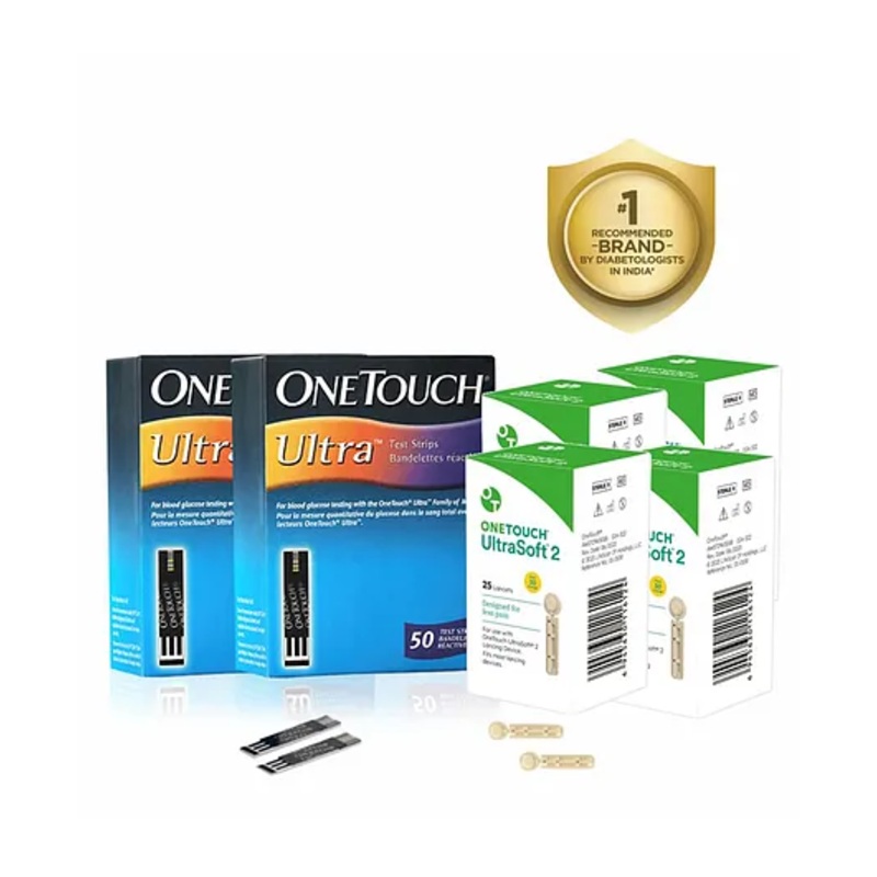 Onetouch Ultra Test Strips | Pack Of 100 Test Strips With 100 Ultrasoft 2 Lancets | Glucometer Testing Strips | For Use With Onetouch Ultra 2 Glucometer & Onetouch Ultra Easy Glucometer