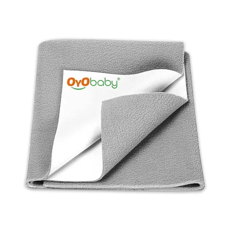 OYO BABY Anti-Piling Fleece Extra Absorbent Instant Dry Sheet, Baby Bed Protector, Waterproof Sheet, Small (70cm x 50cm), Grey
