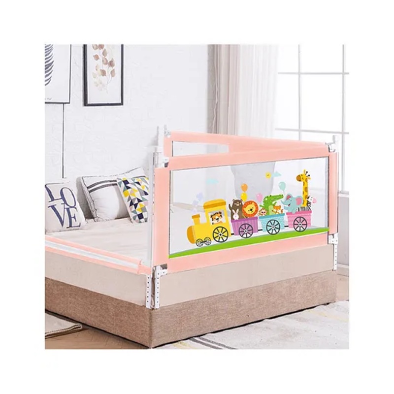 R for Rabbit Safari Bed Rail for Kids (Pack Of 1-One Side) | Easy Install Anti-Fall Foldable Toddler Safety Protector Safeguard with Adjustable Height & Storage Pocket (175 x 100 cm, 6x3 ft) (Pink)