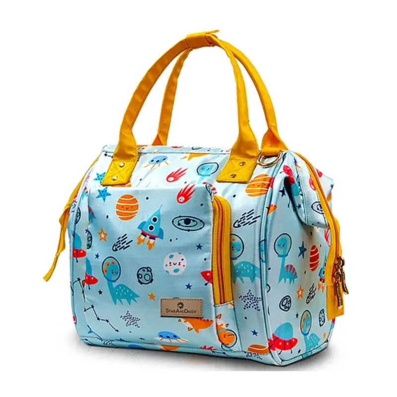 StarAndDaisy Bag for Mothers for Travel, Newborn Baby Diaper Bags with Multiple Pockets, Back Opening, Waterproof Pocket, Dinosaur Print - Sky Blue