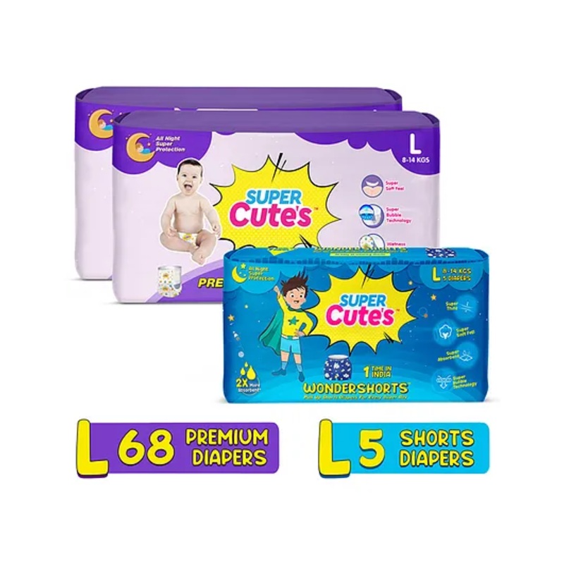 Super Cute's Premium Wonder Pullups Diaper Large and Wonder Shorts Diaper Large - 73 Pieces