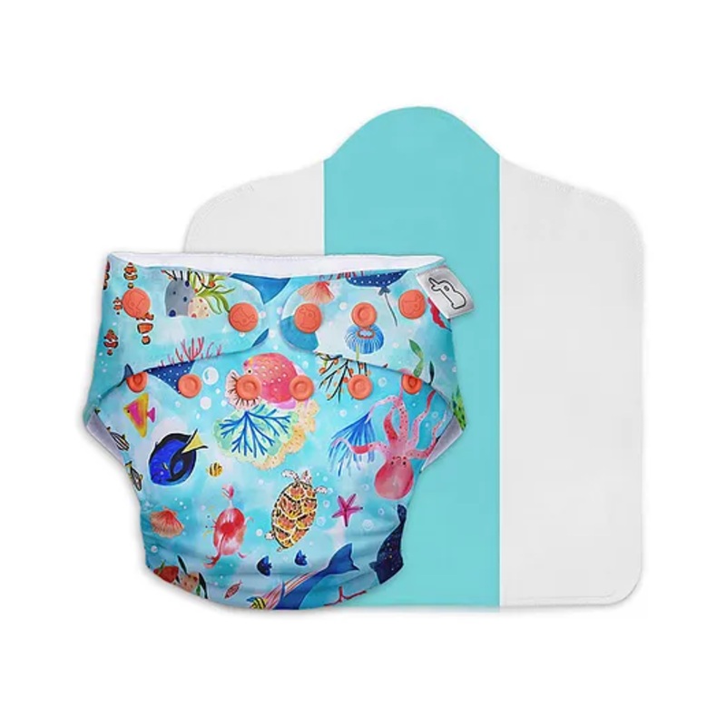 SuperBottoms Freesize UNO Cloth Diaper (3M - 3Y) Reusable with 1 Dry Feel Pad, Absorbs 4-5 Pees - Save Our Seas