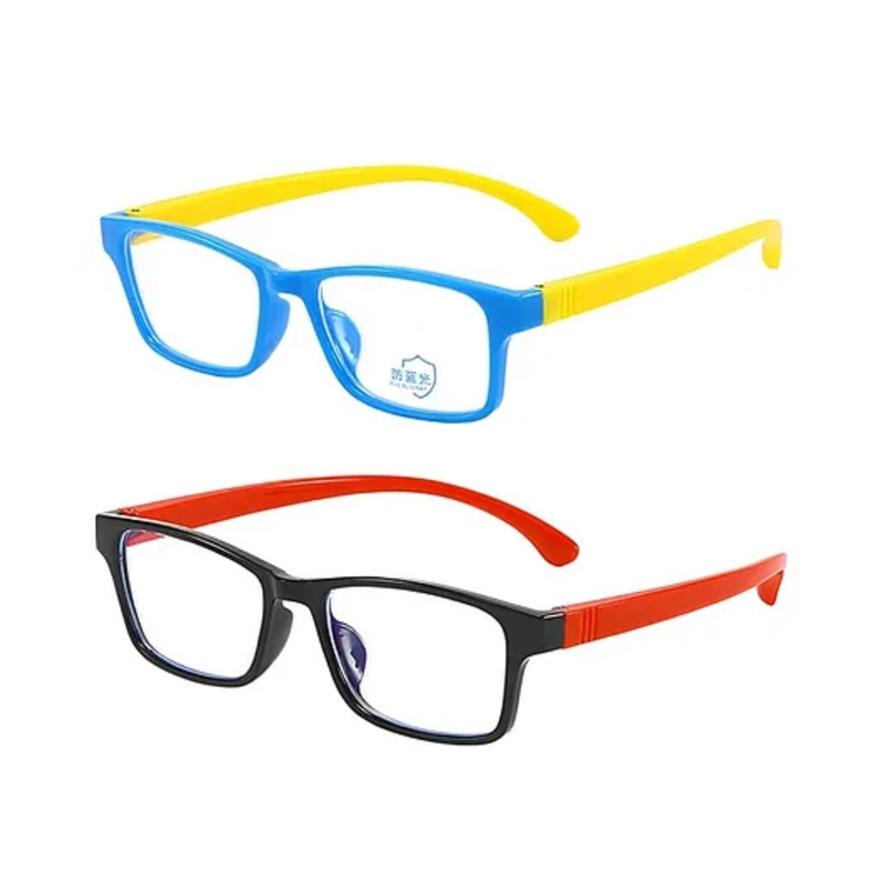 SYGA Pack of 2 Kids Anti-Blue Light Glasses Soft Silicone Eye Protection Baby Flat Mirror for 4-12 years old (Blue & Black)