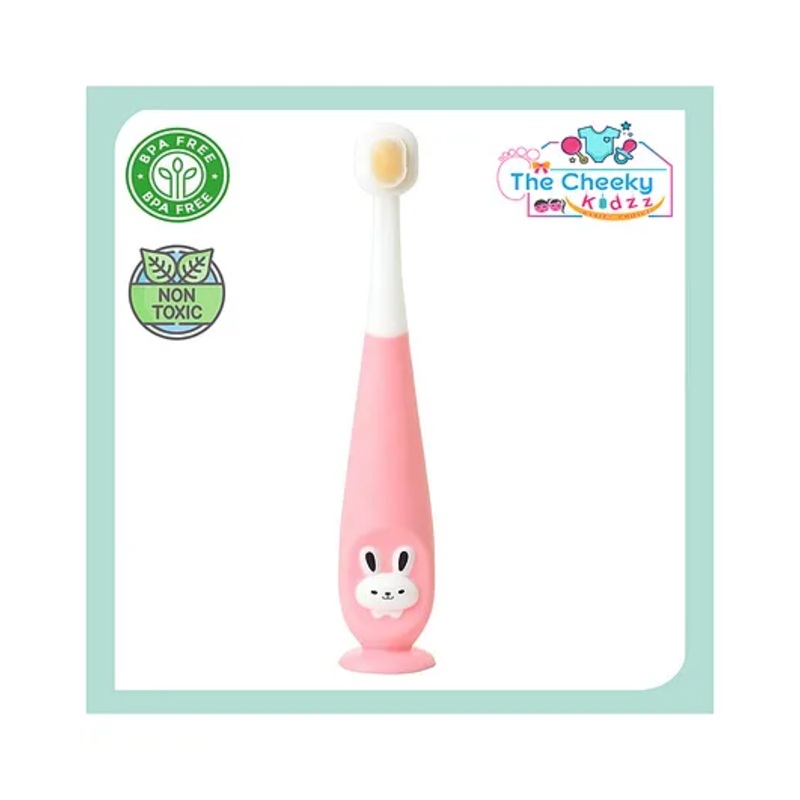 The Cheeky Kidzz Pack of 1 Baby Soft Bristles Suction Cup Base Bunny Design Teeth Manual Toothbrush BPA Free For Kids (1 To 10 Years) (PINK)
