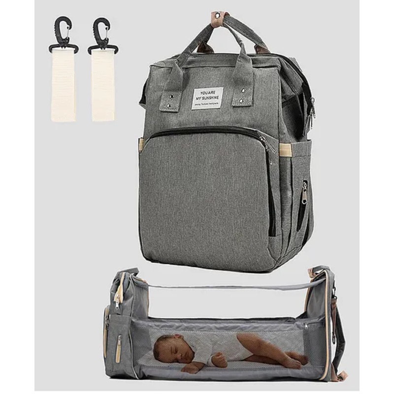 Tinyberg 3-in-1 NestRest Pro Baby Diaper Bag With Foldable Baby Bed & Changing Station,11 Pockets, Usb Port - Pebble Grey