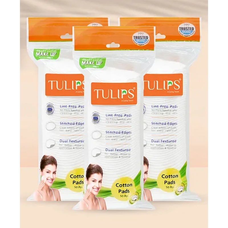Tulips Cotton Pads Pack of 3 - 50 Pieces Each