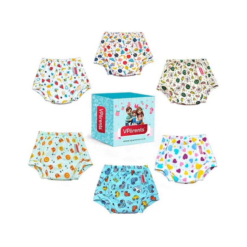 VParents Padded Underwear for Babies and Toddlers with 3 Layers of Cotton Padding Potty Training  Pull Up & Diaper-Free Time Pack of 6 (6 - 12 Month)( Print may vary)