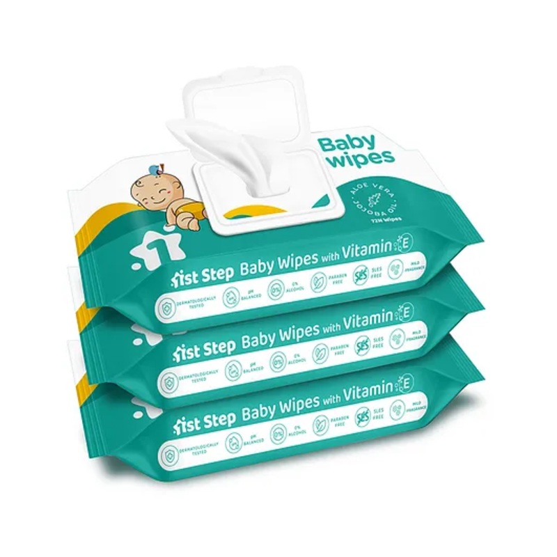1st Step Baby Wet Wipes With Lid Pack Of 3 - 72 Pieces Each