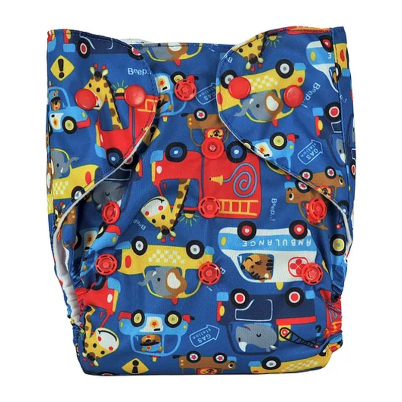 Adore 5 Layered Charcoal Insert Adjustable Cloth Diaper Vehicle Print - Multicolor