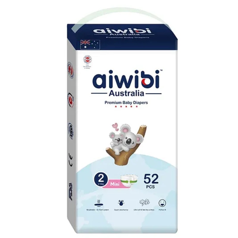Aiwibi Premium Baby Diaper Tape Style Size Small (S) - 52 Pieces
