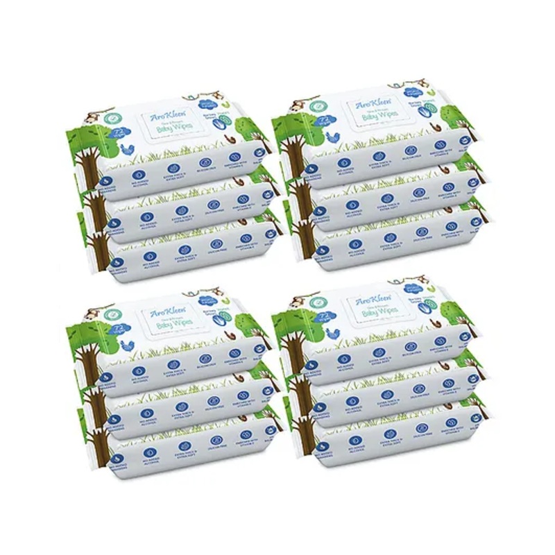 AROKLEEN Baby Wipes Aloe Vera & Vitamin E 864 Count Thick & Soft Wipes Gentle & Moisturizing Dermatologically Tested Pack of 12