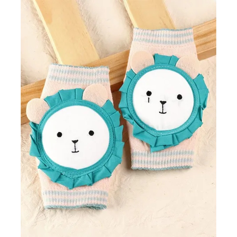 Baby Elbow & Knee Pads Lion Applique - Grey Blue