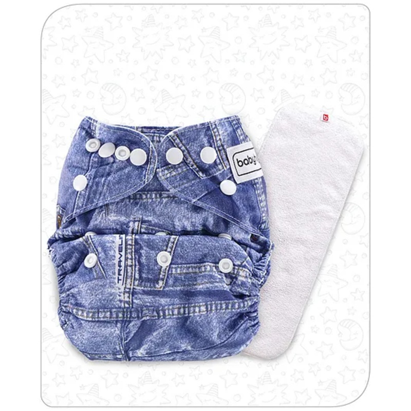 Babyhug Free Size Reusable Cloth Nappies With Insert Denim Print - Blue