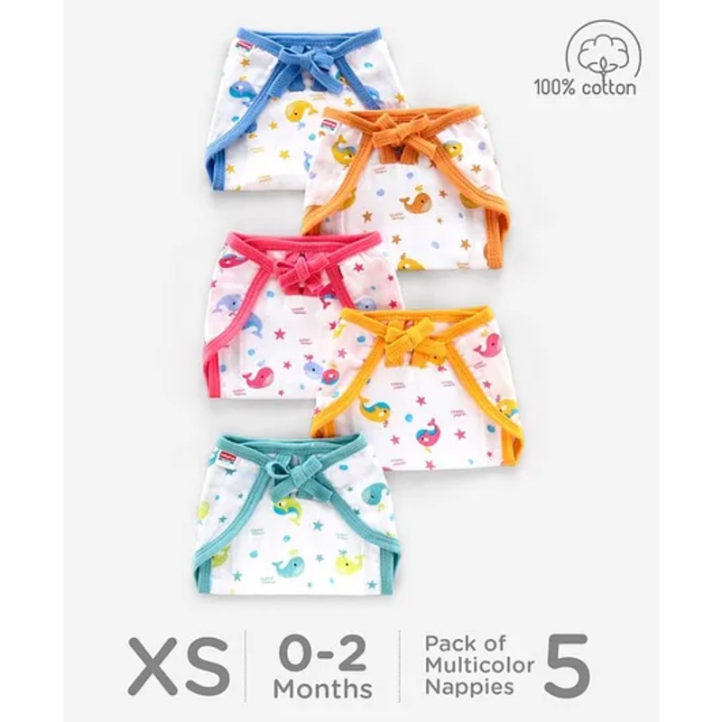 Babyhug Muslin Cloth Nappy Set of 5 Extra Small - Multicolor Printed