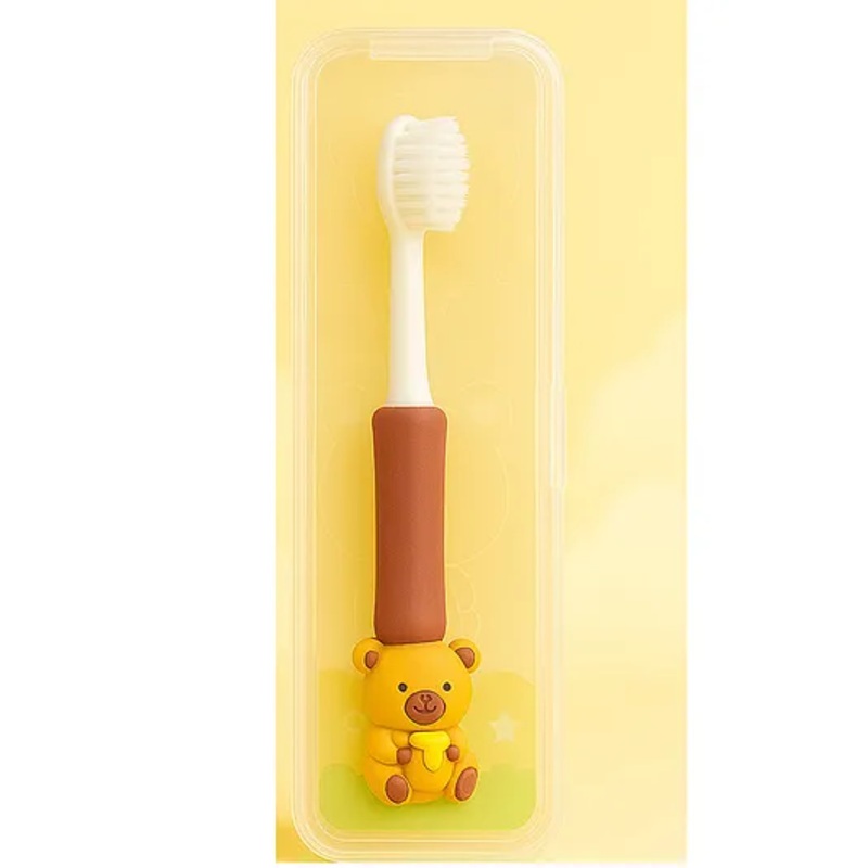 Badal Kidz Baby Soft Bristle Toothbrush with Bear Handle - Gentle Oral Care with Travel Case (6M+) - Brown