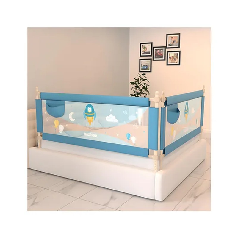 BAYBEE Baby Bed Rails Guard Barrier for Baby Kids Safety, Foldable Bed Rail Falling Protector Fence with 7 Adjustable Height (180x63 cm, (Pack of 2) Blue) - (Color & Design May Vary)