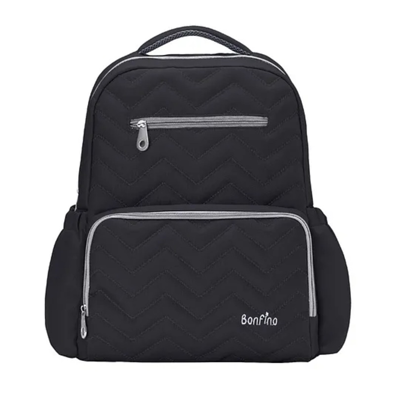 Bonfino Zig Zag Textured Free Size Diaper Backpack - Black
