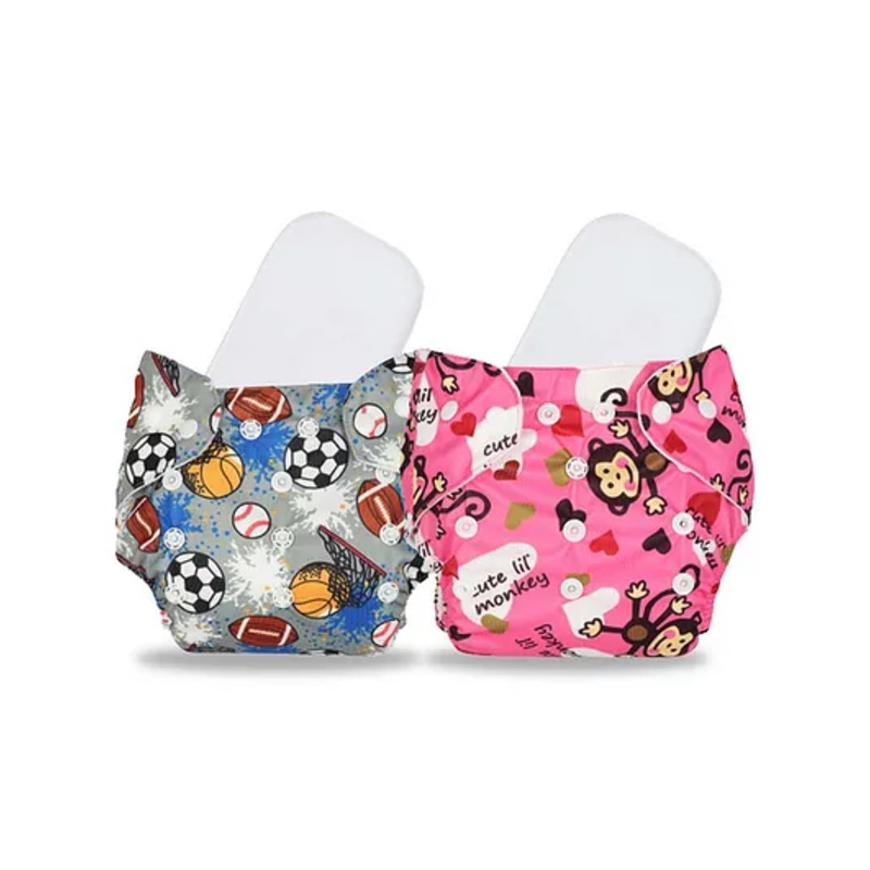 Chinmay Cute Prints Freesize Reusable Washable Adjustable Snap Buttons Cloth Diaper With Wet Free Insert Pads Set Of 2 (Color & Print May Vary)