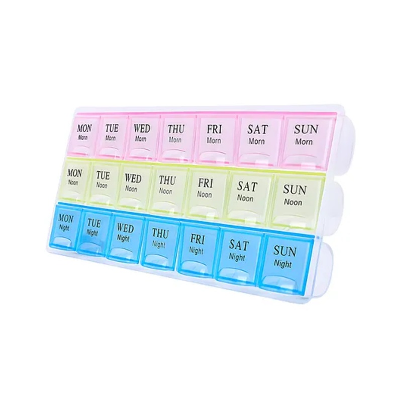 COZY VIBES 7 Days Pill Box Organizer 3 Times a Day with Moisture-Proof 21 Cell Medicine Planner Container for Vitamins Tablets BPA Free Reminder Storage-PACK OF 1-COLOR MAY VARY