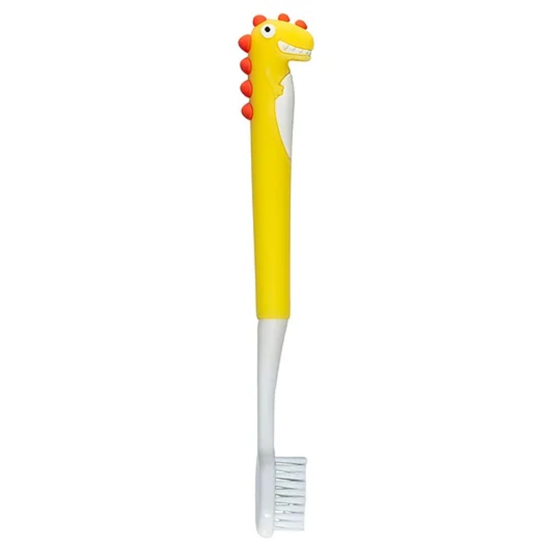 Dino Toothbrush with Storage Case and Silicone Grip Soft Bristles - Yellow
