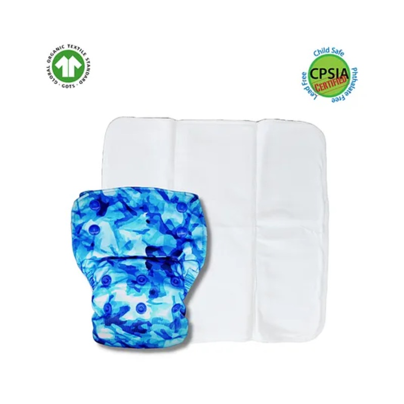 Kindermum Aqua Lite Cloth Diaper With Quick Dry Organic Cotton Insert- Blue