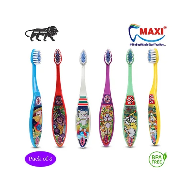 Maxi Toffee Junior Toothbrush Pack of 6 - Multicolour