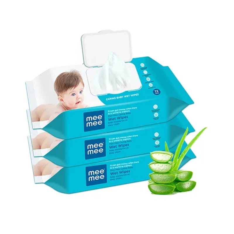 Mee Mee Caring Baby Wet Wipes With Lid - 3 Packs Of 72 Pieces