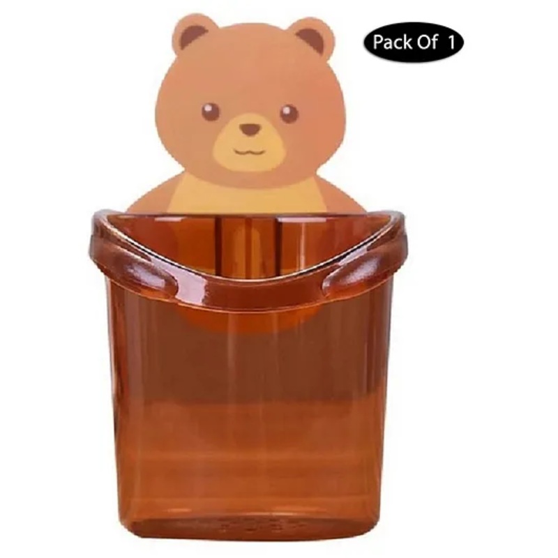 Mihar Essentials Toothbrush Holder Shelf Wall Mounted with Self Adhesive Teddy Bear Magic Sticker