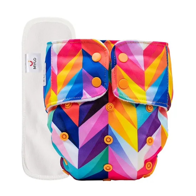 Mylo Baby Freesize Adjustable Cloth Diapers with 1 Free Insert Oeko Tex Certified Pack of 1 Rainbow Print - Multicolour