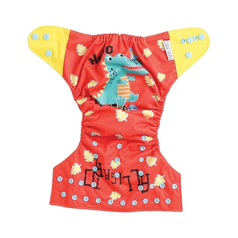 Polka Tots Reusable Waterproof Fleece Cloth Diaper For 2 Months - 2 Years With 1 Liner 3 Layers  Adjustable Snap Buttons Free Size Boys & Girls (Dinosaur Print)