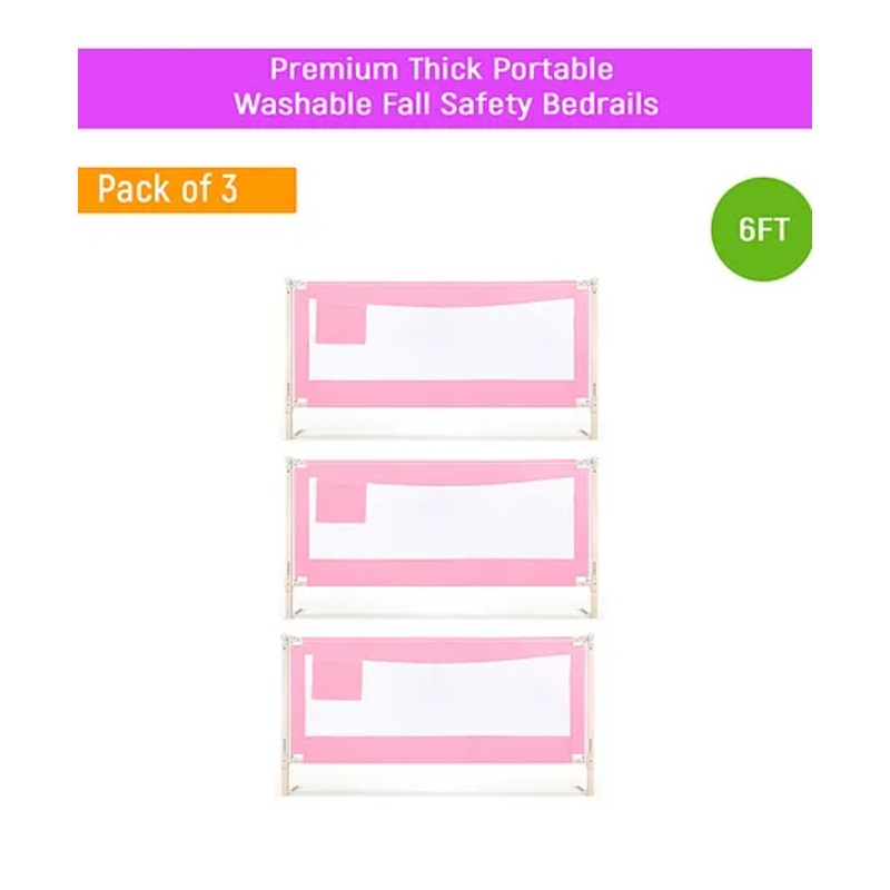 Safe-O-Kid 6 Feet Plain Washable Bed Rail Guard Pack of 3 - Pink