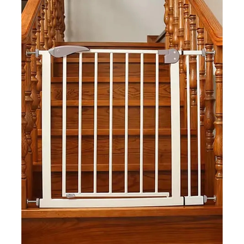 Safe-O-Kid Adjustable One-Year Warranty Baby Safety Gate (75-115 cm)  Durable Metal Child Gate for Kids, Dog Gate, Baby Gate with 2-Way Auto-Close, Secret Lock, No Drill Required (Grey)