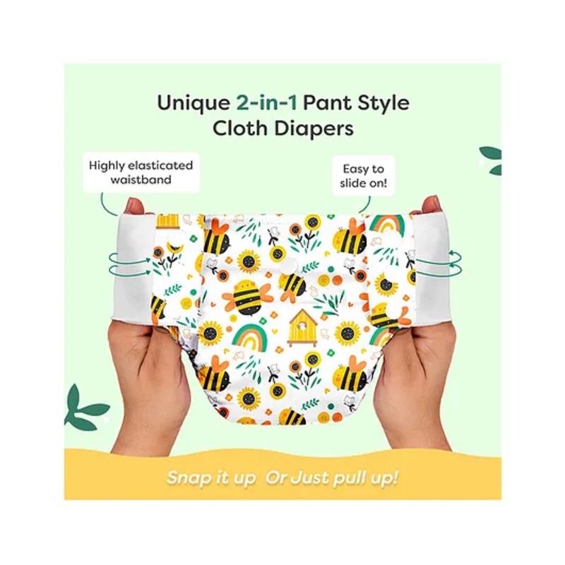 SuperBottoms UNO Cloth Diaper Pants (9kg-17kg) | Pull-up diaper pants | Super Absorbent | Washable & Reusable 300+ times | Comes with a Dry Feel Magic Pad | CPSIA Certified | Buzzy Bees
